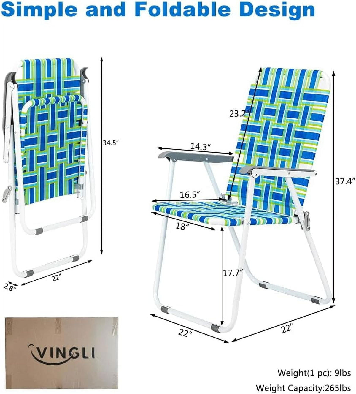 PEXMOR Patio Lawn Webbed Folding Chairs, Outdoor Beach Chair Portable Dining Chair for Outdoors, Classic, 2 Pack