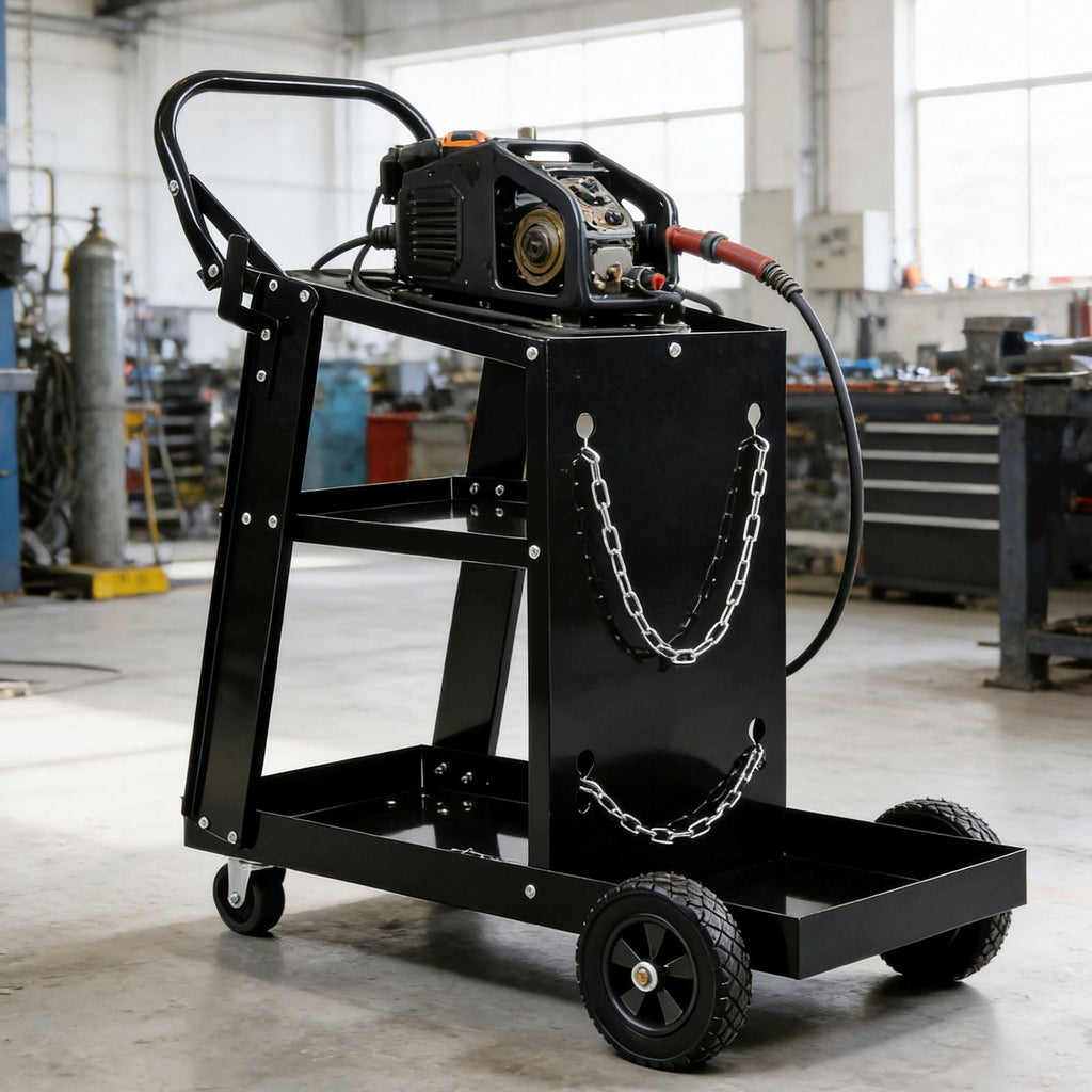 Welding Cart, 3-Tier Welder Cart Heavy Duty with 400 Lbs Weight Capacity, 360° Swivel Wheels, Tank Storage Safety Chains, Rolling MIG Welder Cart for