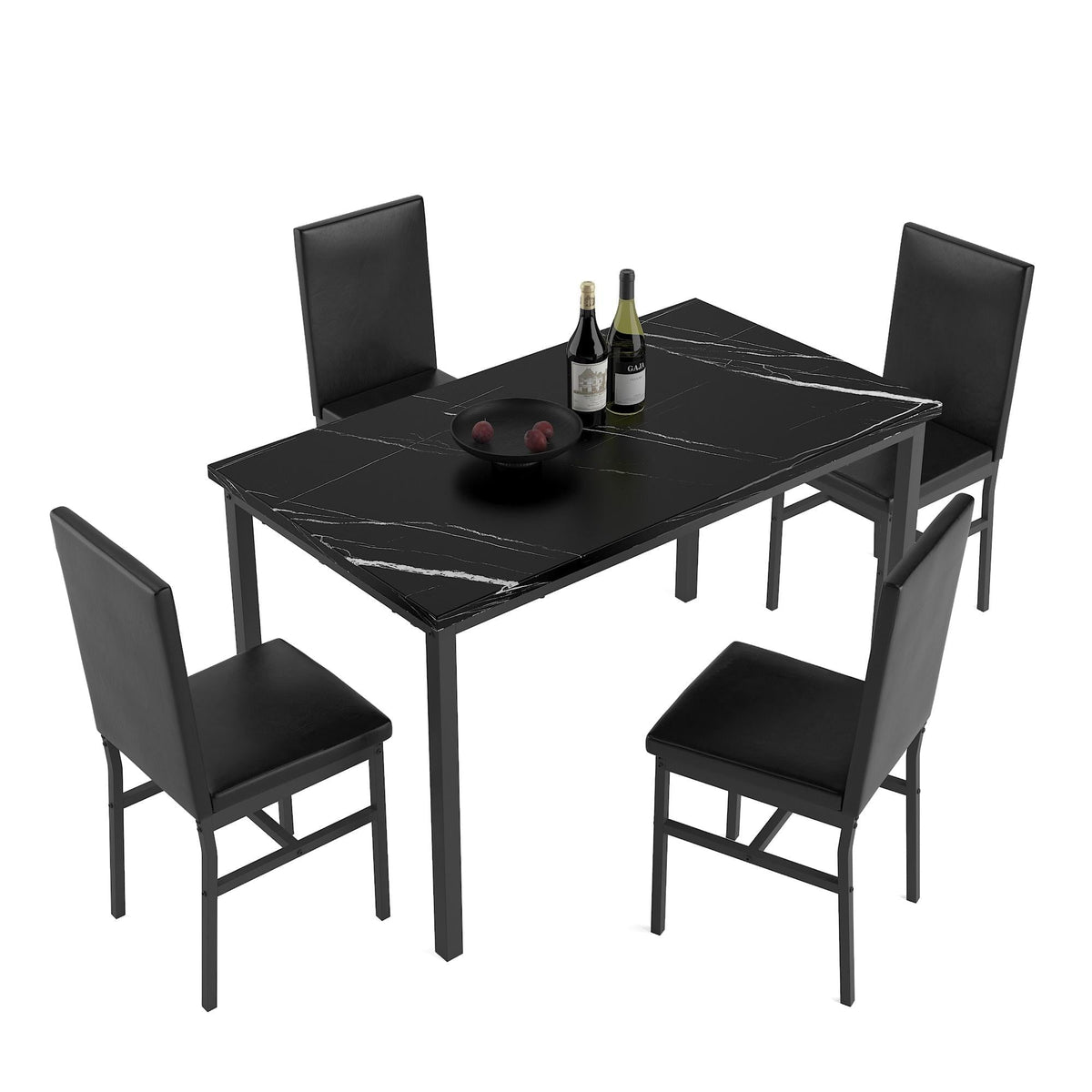 5 Piece Dining Table Set, Modern Faux Marble Tabletop and 4 PU Leather Upholstered Chairs, Rectangle Kitchen Table and Chairs for 4 Persons, Small