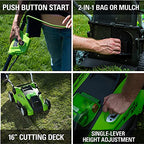 40V 16-Inch Cordless Electric Lawn Mower With 4.0Ah Battery And Charger