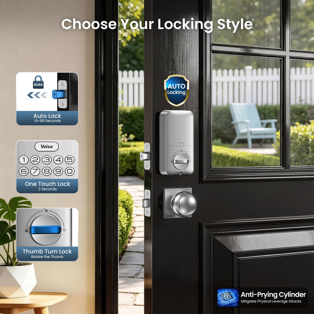Veise Keyless Entry Door Lock with 2 Knobs Set, Electronic Keypad Deadbolt, Easy Installation Digital Smart Door Lock Set, Auto Lock, One-time Codes