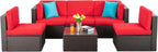 5-Piece All-Weather Wicker Patio Conversation Set With Ottoman And Cushions