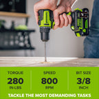 Greenworks PowerAll 24V 3/8" 280 in-lb Drill, with 2.0 Ah USB-C Battery, 30W USB-C Charger Block, 3' 100W USB-C Cable