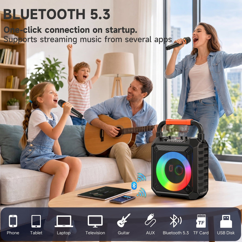 FanFun Karaoke Machine for Kids Adults , 40W Home Karaoke Speaker System with TV Connection, 6.5'' Bluetooth Speaker with 2 Mics, Dj Light, T17-T