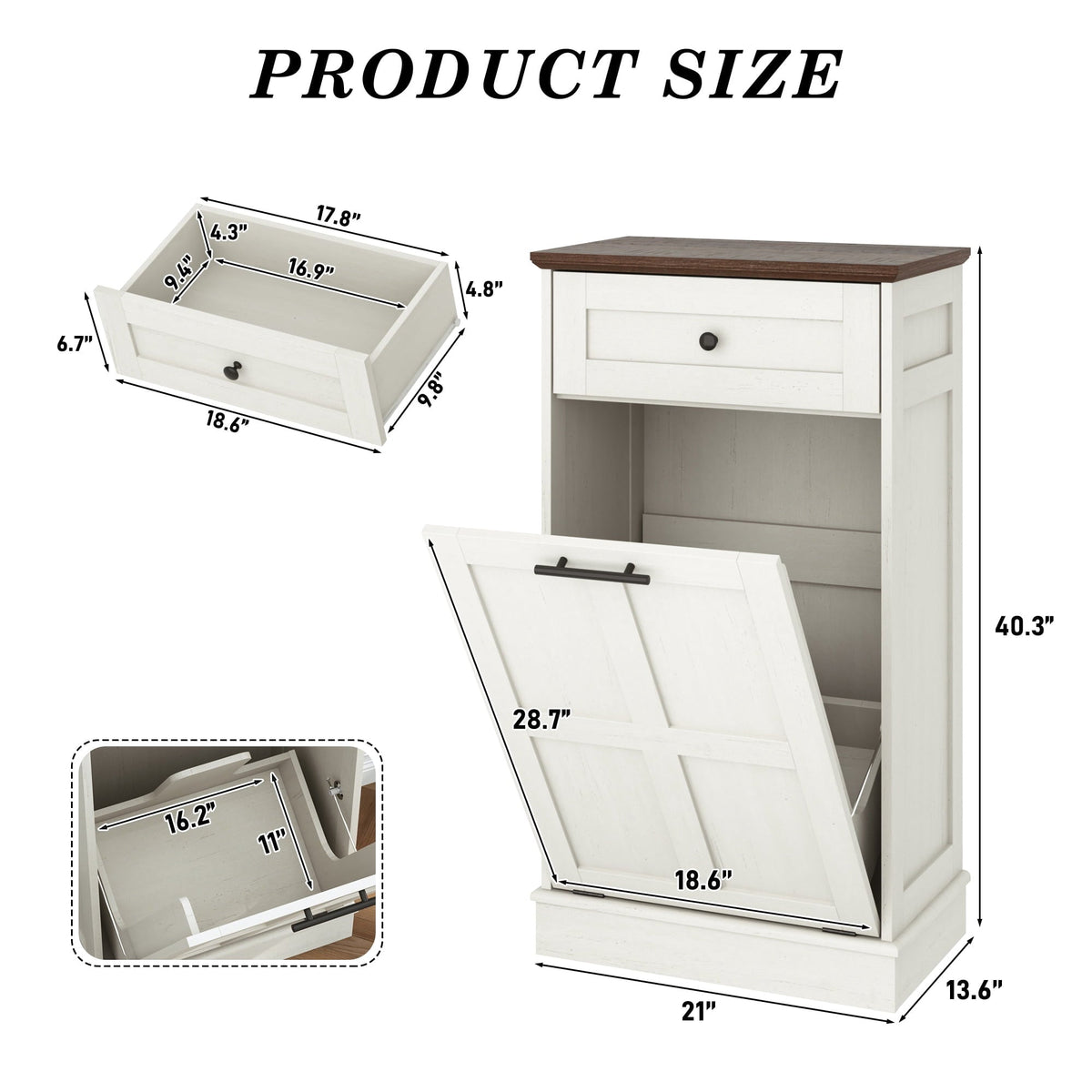 Blotout 13 Gallon Tilt Out Trash Cabinet, Hidden Wooden Trash Can with Drawer, Pet Proof Freestanding Kitchen Recycling Cabinet for Kitchen, Kitchen