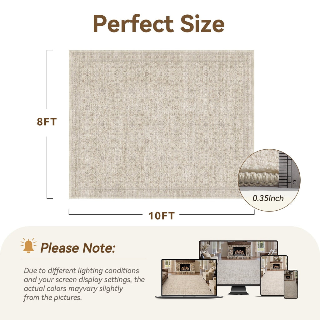 SIXHOME 8'x10' Vintage Distressed Area Rug Soft Washable Non-Slip Carpet American Classic Retro Rug with Geometric Rugs for Living Room Bedroom