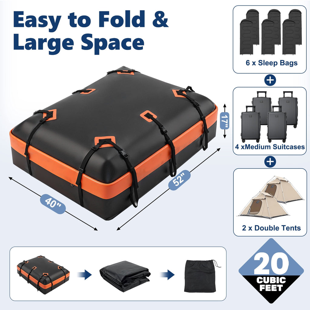 JIOABL 20 Cu ft Rooftop Cargo Carrier Bag,Waterproof Car Roof Bag with 6 Safety Hooks, Anti-Slip Mat, Lock for Cars & SUVs