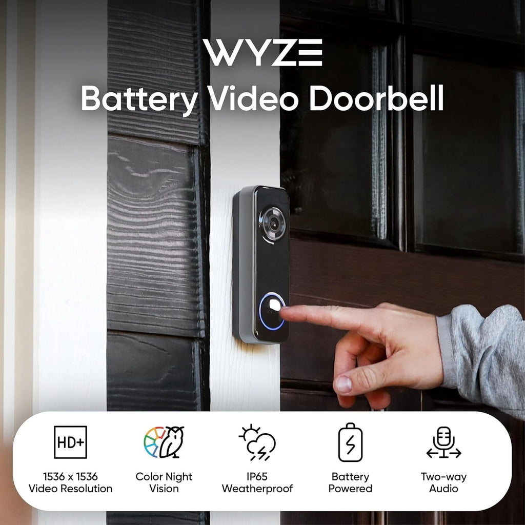 Wyze Video Doorbell Camera Wireless 1536x1536 HD Plus - 1 Month Cam Plus