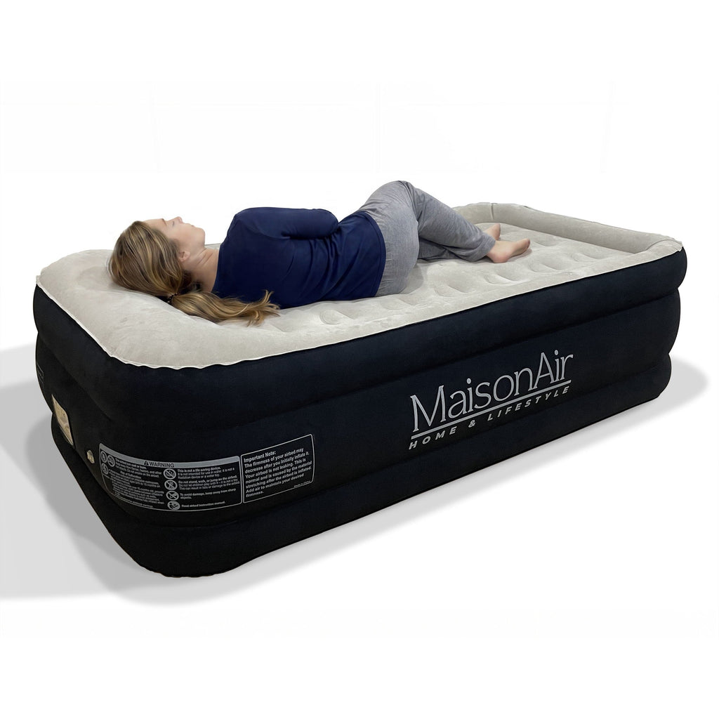 MaisonAir 20in Twin Airbed Premium Air Mattress with Coil Beam Support and Built in Pillow with Electric Air Pump