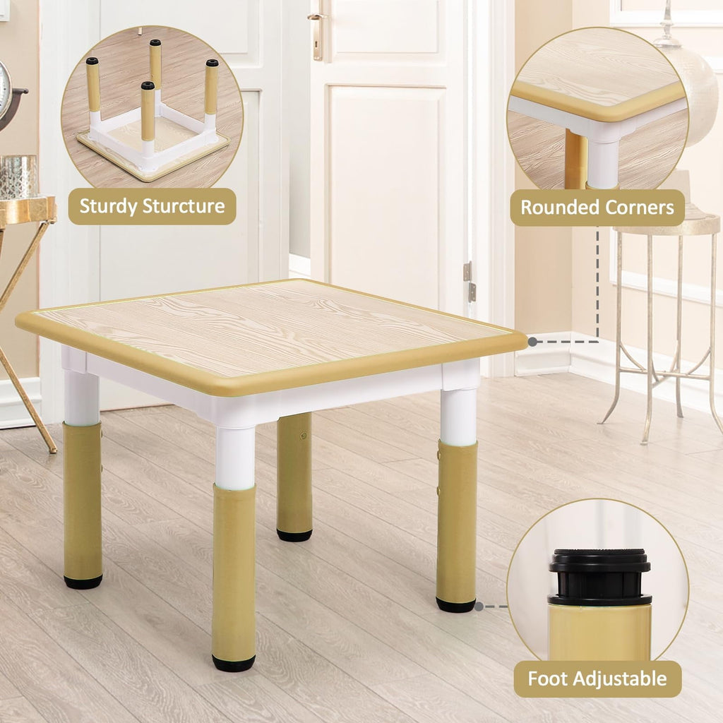 TROPOW Kids Table and Chairs,Height Adjustable Toddler Table and 4 Chair,Multi-Activity Table with Graffiti Desktop Non-Slip Legs for Ages 2-10