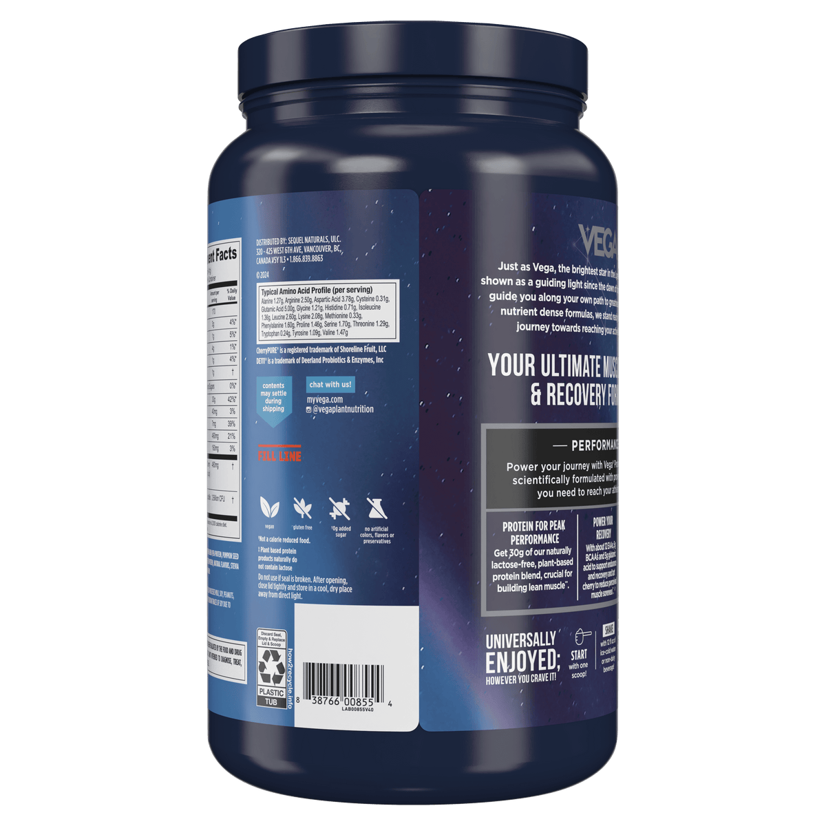 Vega Protein +Recovery Powder, Vanilla, 30g Protein, 20 Servings