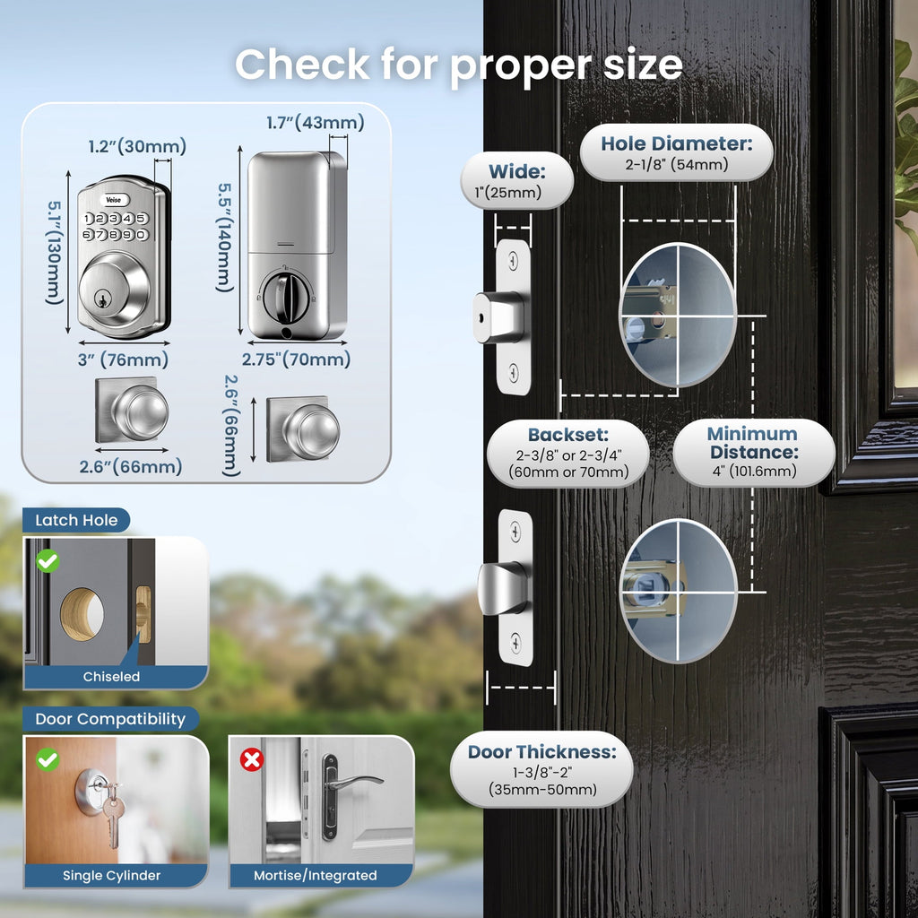 Veise Keyless Entry Door Lock with 2 Knobs Set, Electronic Keypad Deadbolt, Easy Installation Digital Smart Door Lock Set, Auto Lock, One-time Codes