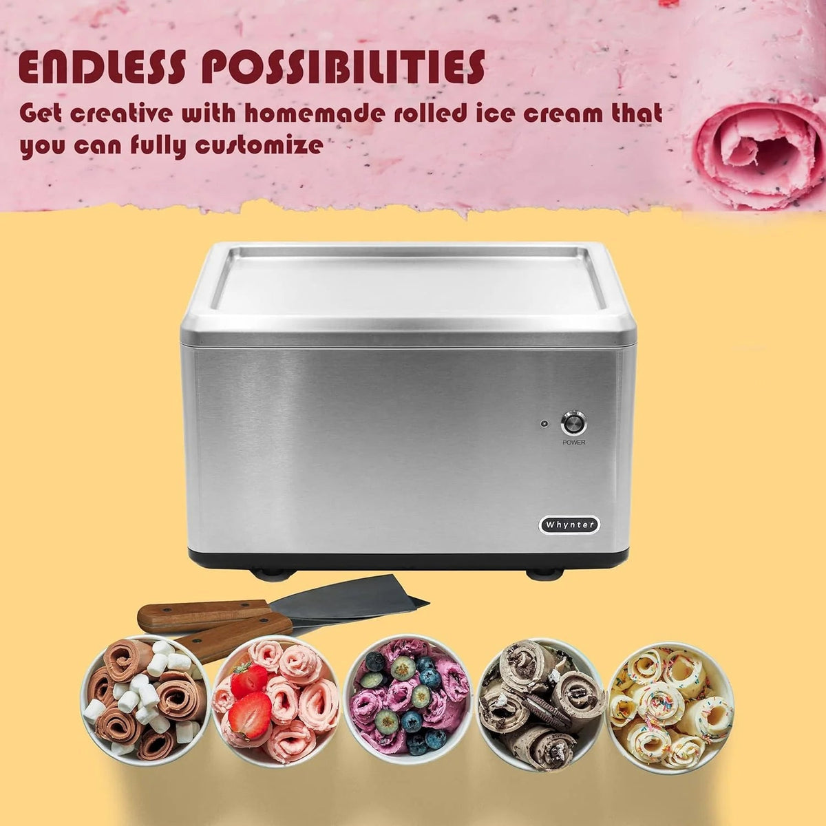 Whynter Rolled Ice Cream Maker With Compressor, 0.5-Quart Stainless Steel - ICR-300SS