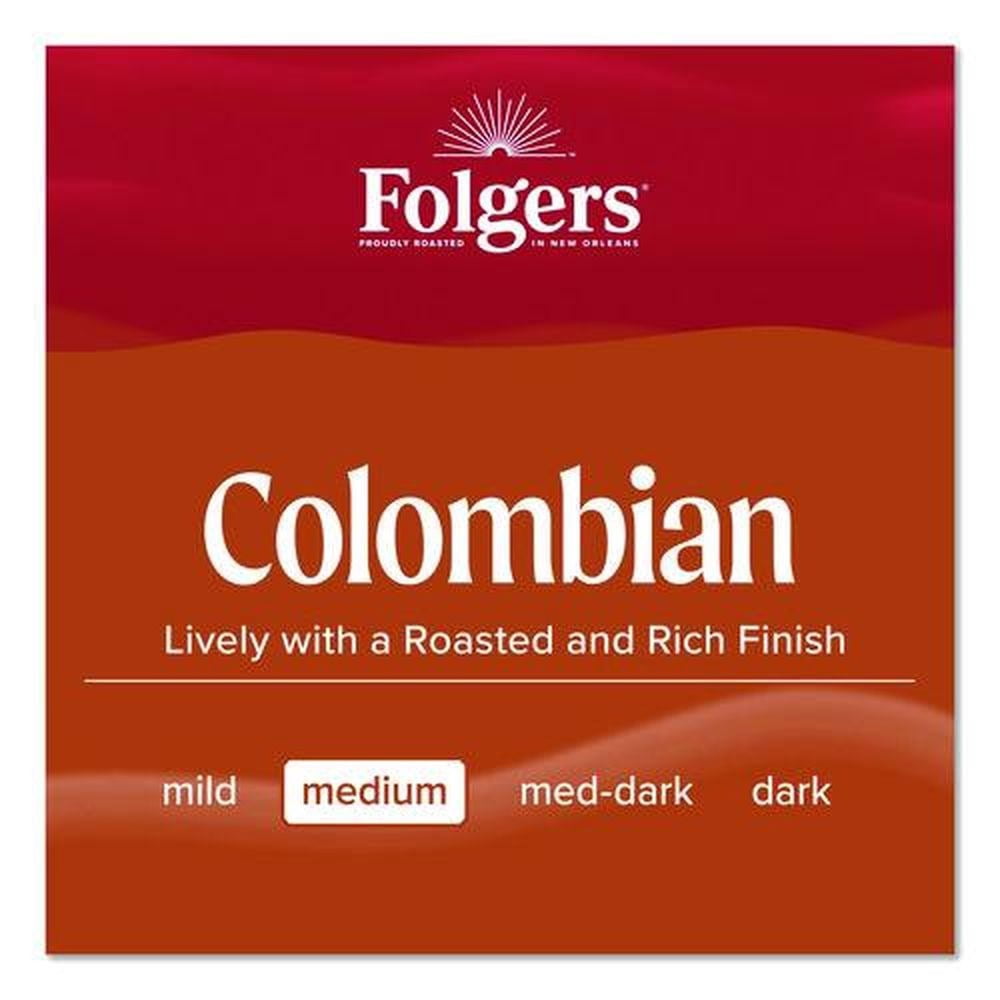 6 pack) Folgers Colombian Ground Coffee, Medium Roast, 22.6 oz Canister