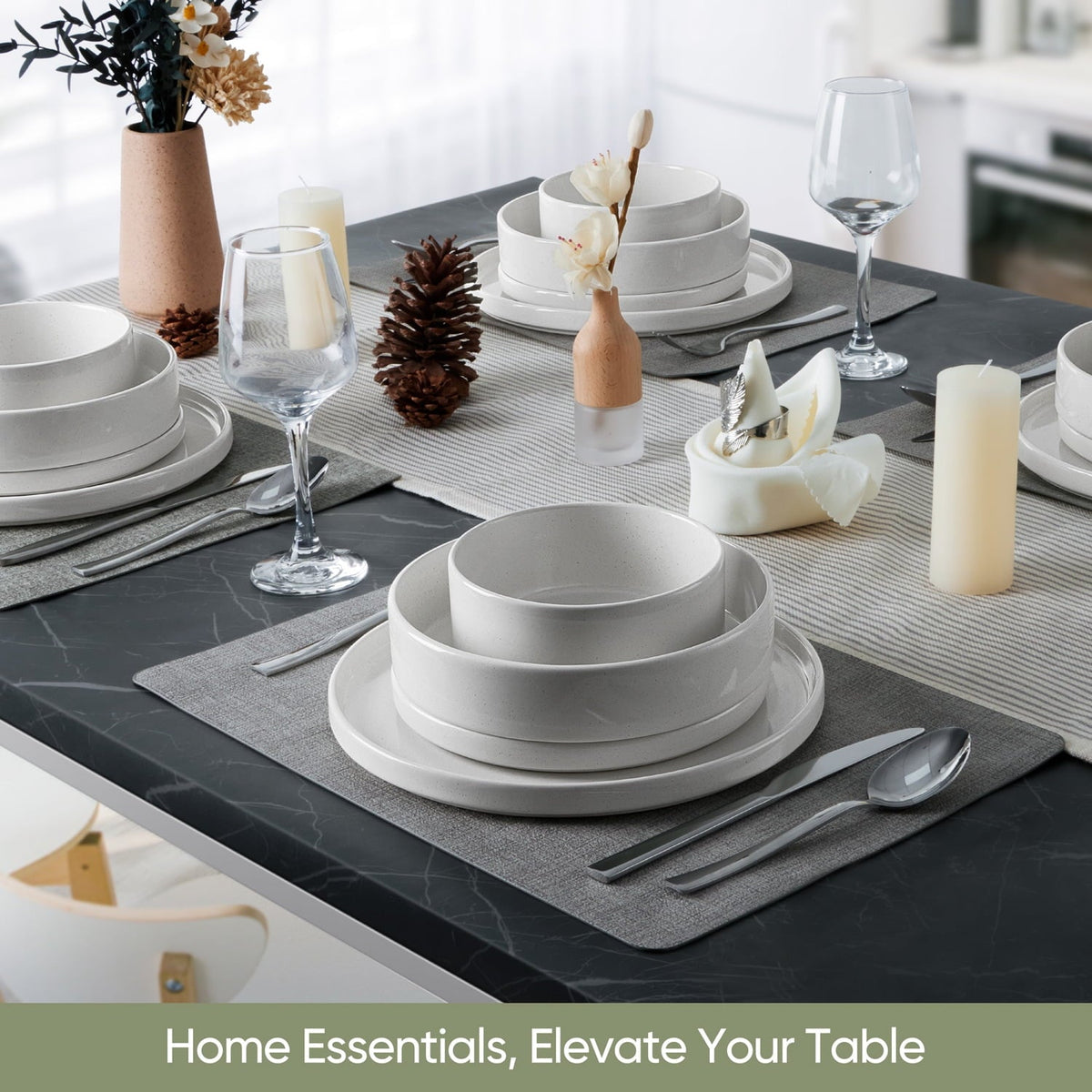 Vesteel 16 Pieces Dinnerware Sets, Premium Stoneware Dishes Set for 4, Speckled Plates and Bowls Set for Home Restaurant, Microwave and Dishwasher
