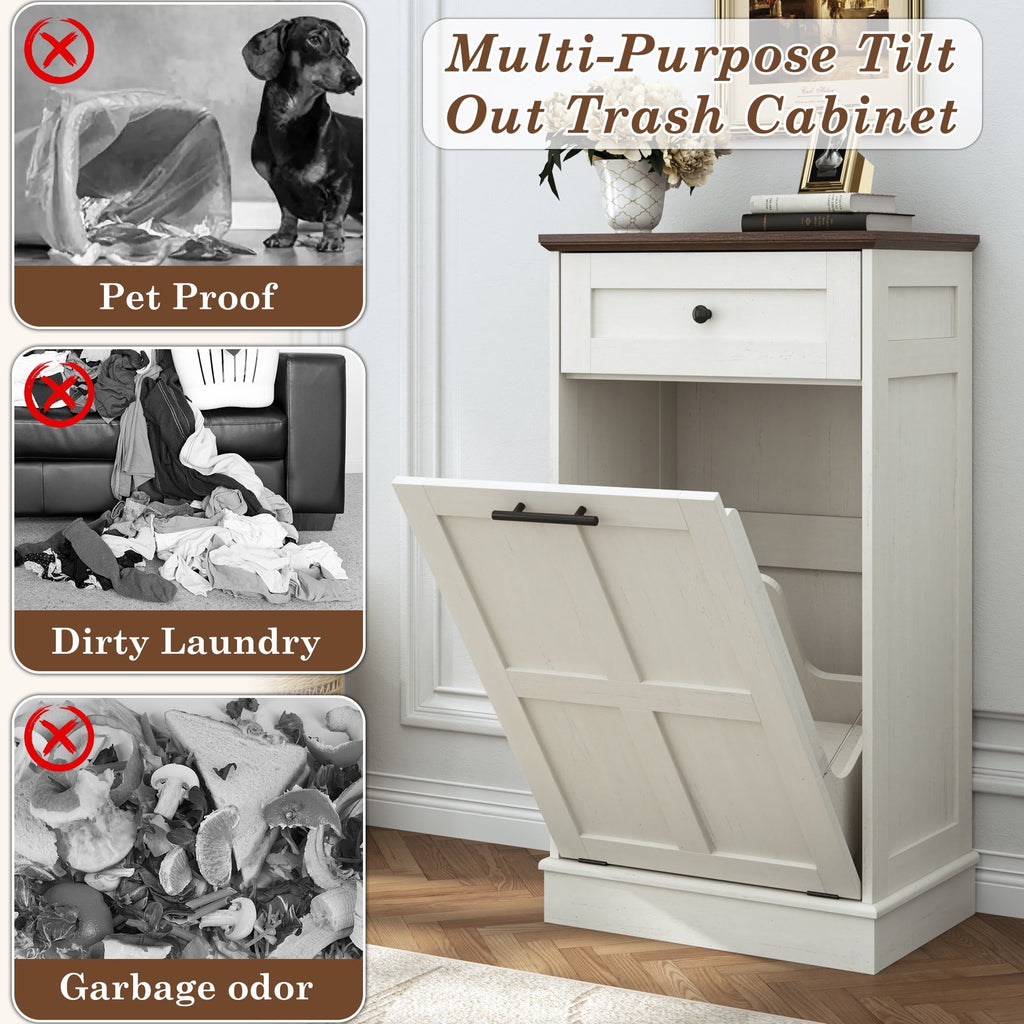 Blotout 13 Gallon Tilt Out Trash Cabinet, Hidden Wooden Trash Can with Drawer, Pet Proof Freestanding Kitchen Recycling Cabinet for Kitchen, Kitchen