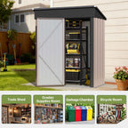 BaPiPro 5'x3' Outdoor Storage Shed, Heavy Duty Metal Shed Garden Tool Shed with Lockable Door for Backyard, Patio, Upgraded Structure Frame, Brown
