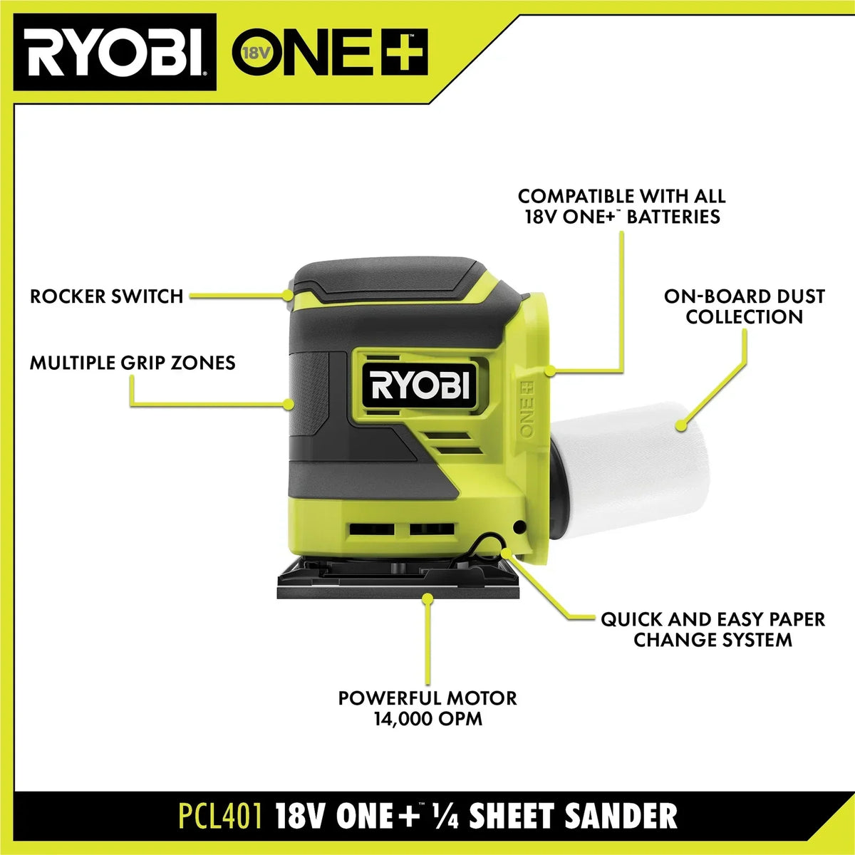RYOBI 18V ONE+ 1/4 Sheet Sander Kit