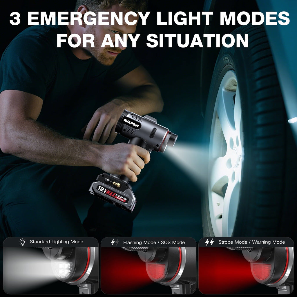 AVAPOW T12 Portable Tire Inflator, 160 PSI Cordless Dual Power Air Compressor with Rechargeable Battery, Digital Gauge and 12V Car Adapter