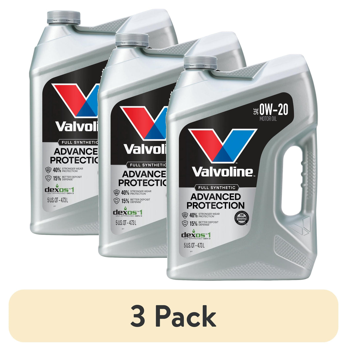 3 pack) Valvoline Advanced Protection Full Synthetic 0W-20 Motor Oil 5 Quart