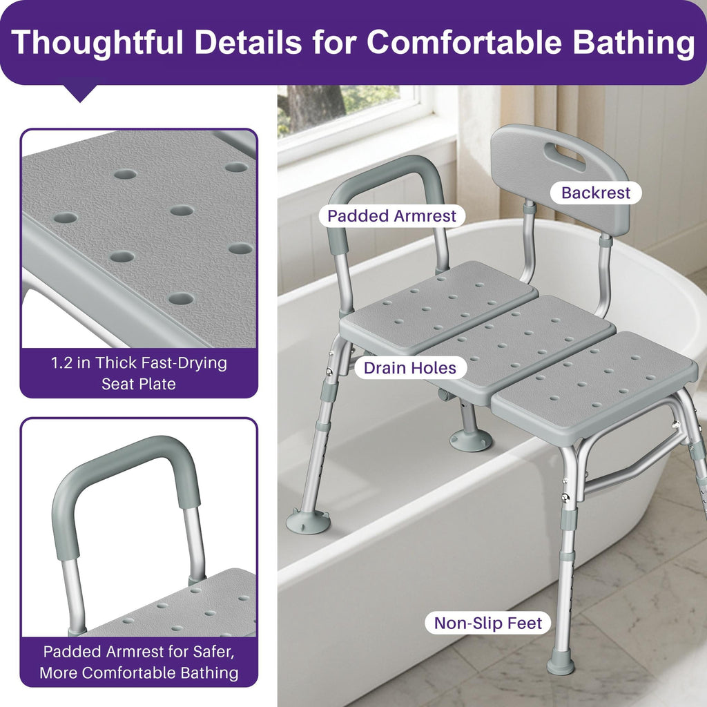 Kekoy Tub Transfer Bench for Bathtub and Showers, Adjustable Shower Bench, Bath Shower Chair Seat 400LBs for Elderly, Adults and Disabled