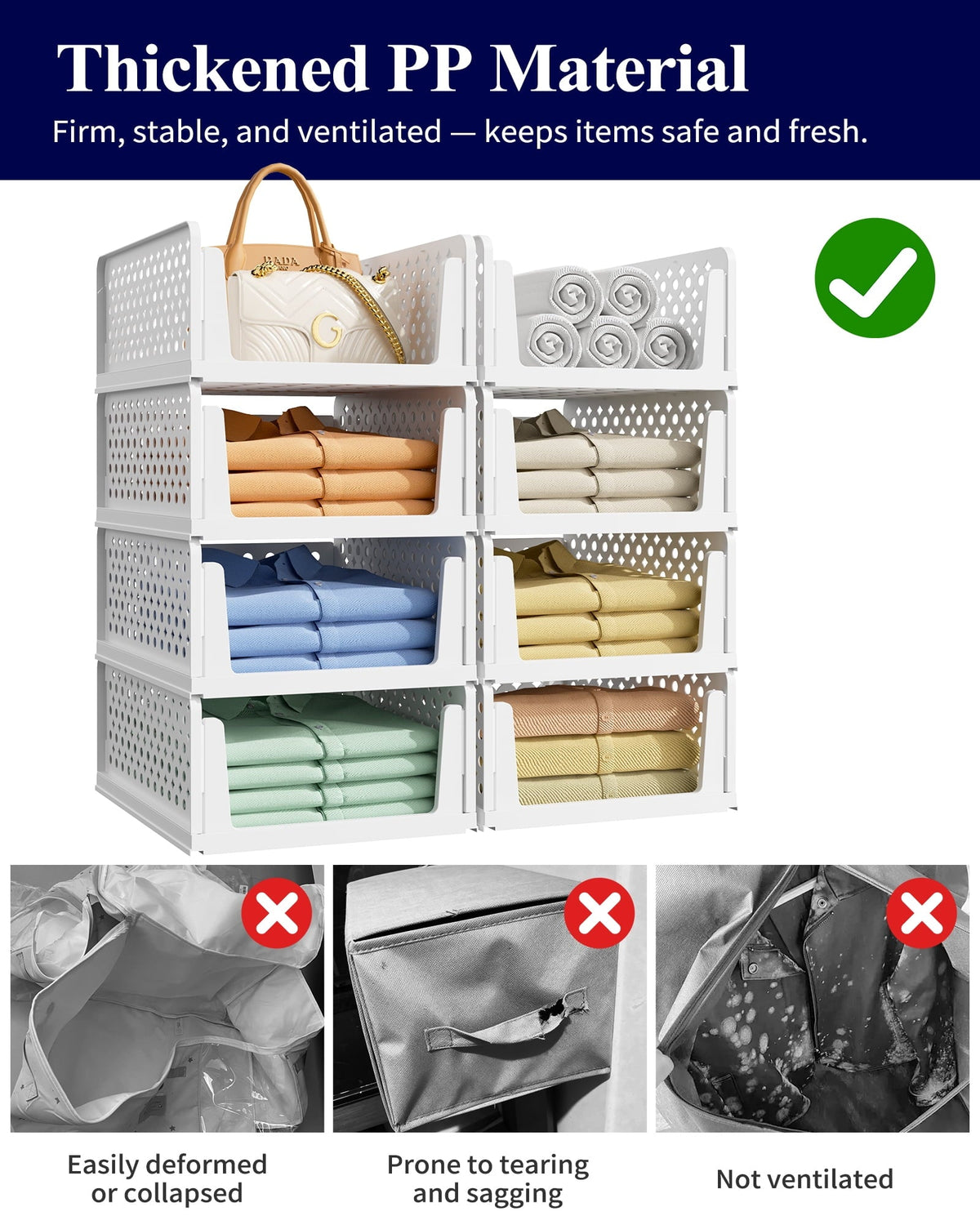 Kitsure Closet Organizers and Storage - Stackable Storage Drawers, Multi-Purpose Closet Organizer Set for Closet Storage, 8-Pack, 16.6" x 13.1" x