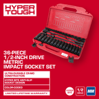 Hyper Tough 36-Piece 1/2-inch Drive Metric CRMO Impact Socket Set (mm)