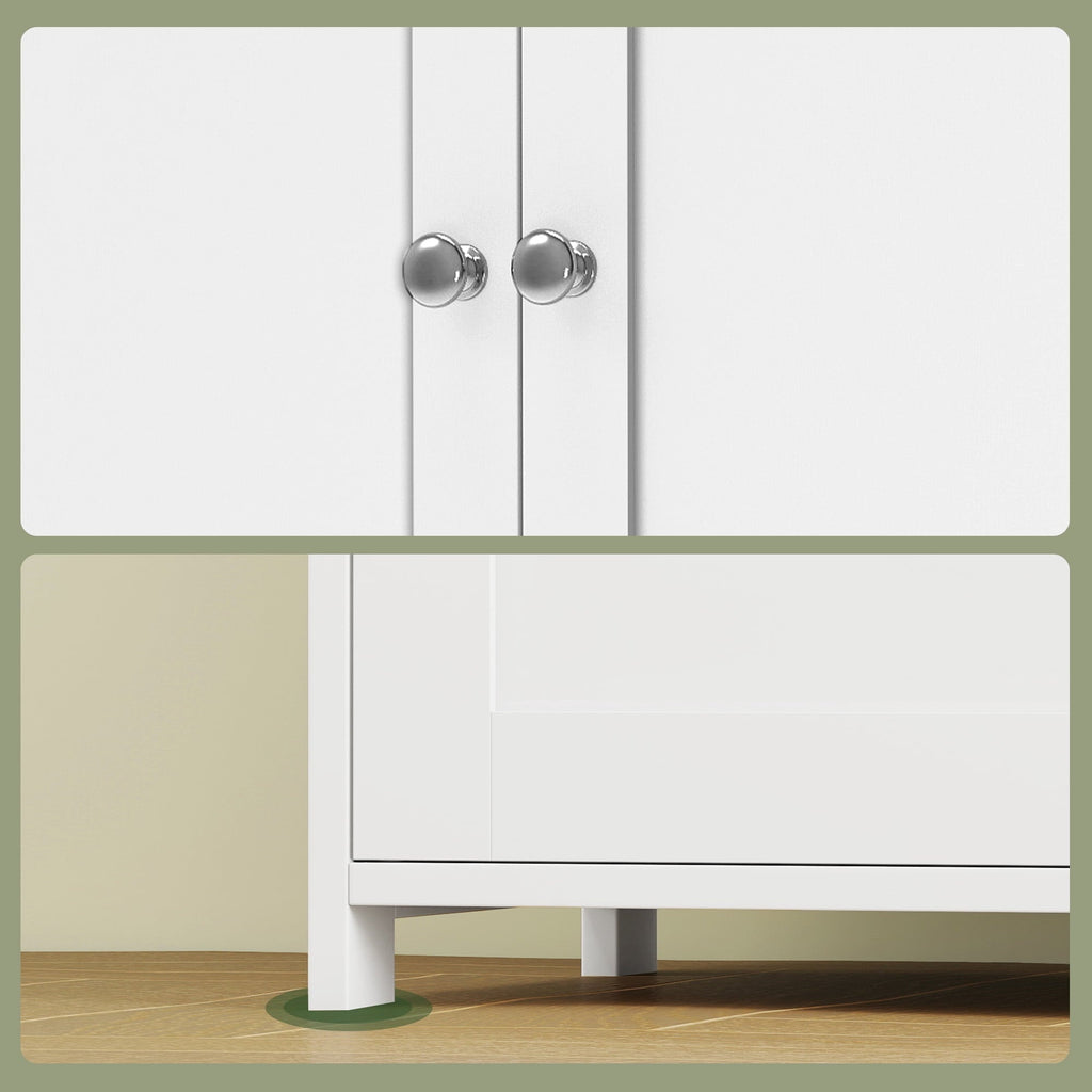 LEDREM Bathroom Storage Floor Cabinet Organizer with Adjustable Shelf 4 Magnetic Doors Freestanding for Small Spaces,White