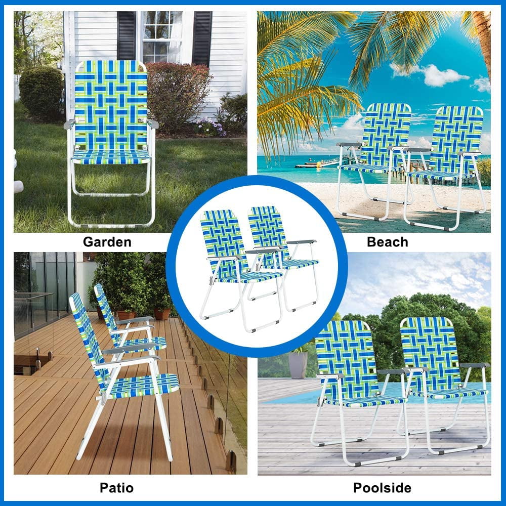 PEXMOR Patio Lawn Webbed Folding Chairs, Outdoor Beach Chair Portable Dining Chair for Outdoors, Classic, 2 Pack