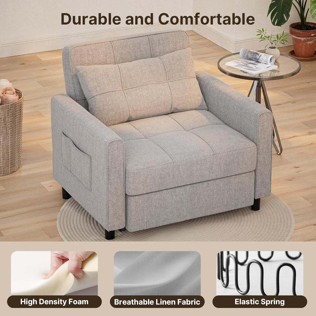 3-in-1 Convertible Pullout Sleeper Chair Bed - 75in x 26in x 17in