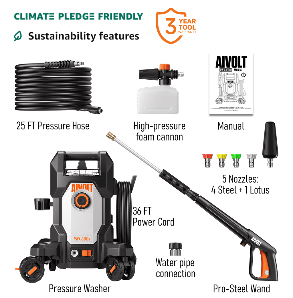 AIVOLT 4800 Psi at 2.76 GPM 13 Amps Corded Electric Cold Water Pressure Washer, Quick Connect Tips