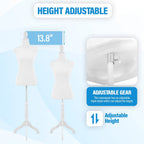 FDW Adjustable Female Dress Form Sewing Mannequin, 50-63" Waist, White, Wooden Tripod Stand