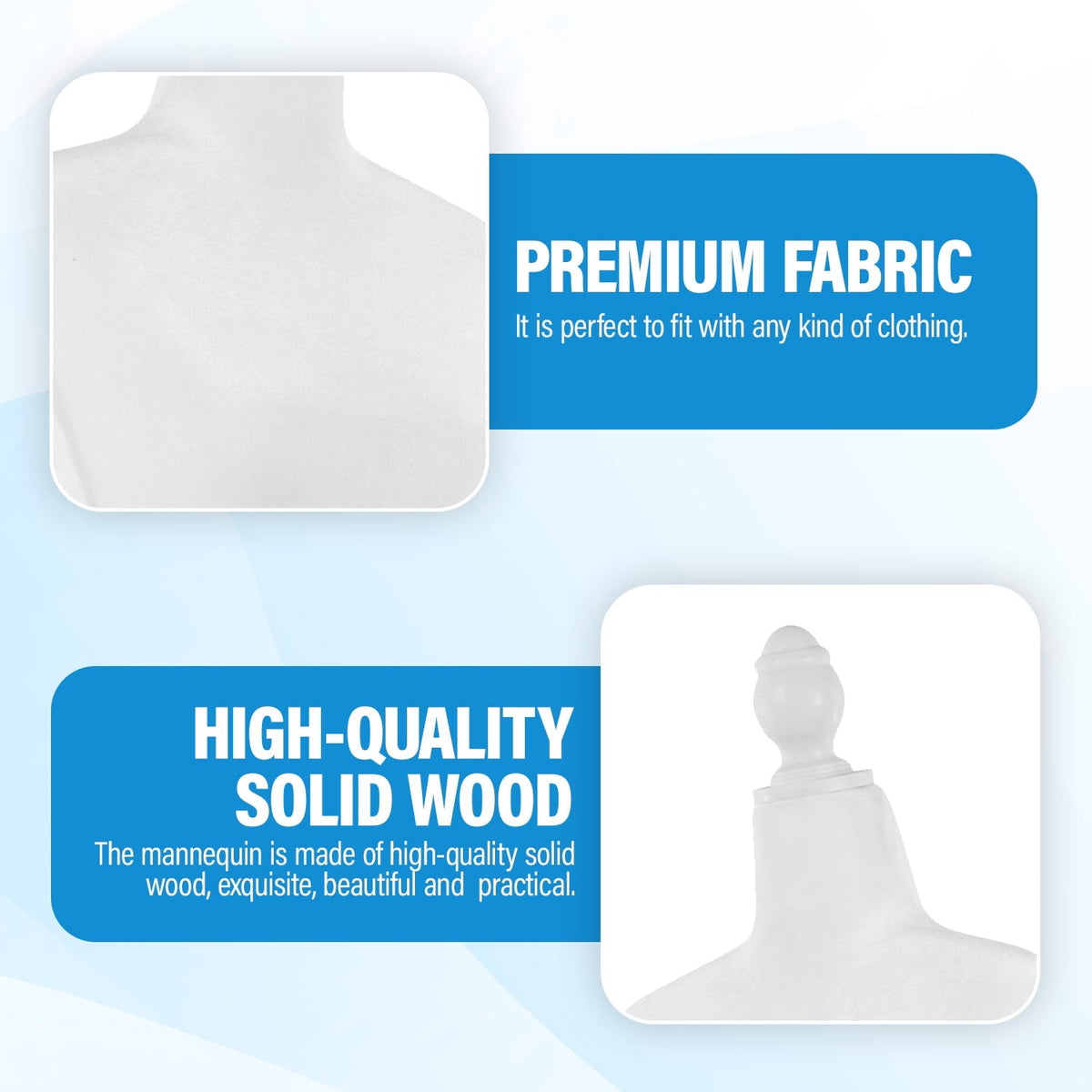 FDW Adjustable Female Dress Form Sewing Mannequin, 50-63" Waist, White, Wooden Tripod Stand