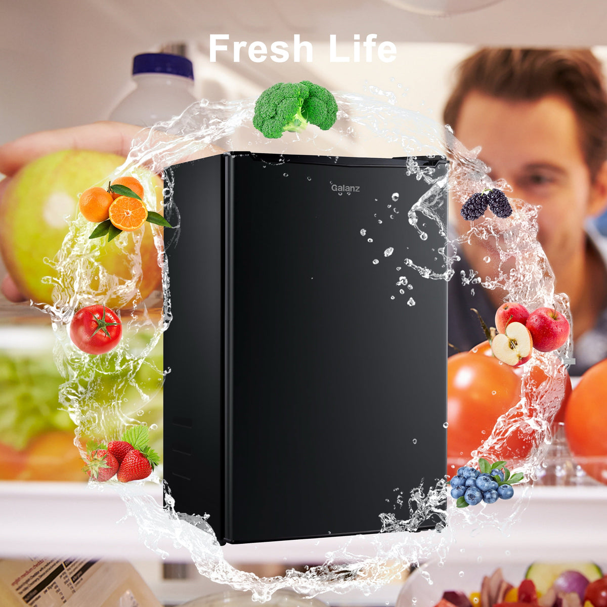 Galanz 3.3 Cu Ft Compact Refrigerator, Black One Door Mini Fridge, Energy Star for Apartment, Dorm, Office, Bedroom