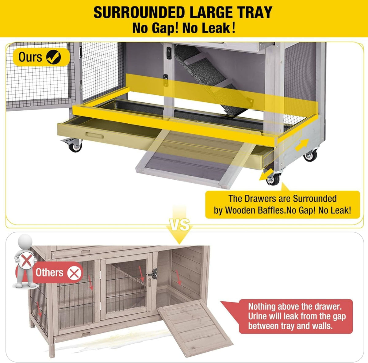Aivituvin Rabbit Hutch Bunny Cage Outdoors & Indoors with Wheel, Two Layer Guinea Pig House