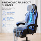 Mr IRONSTONE Ergonomic Gaming Chair with Massage Lumbar Support and Footrest, Heavy Duty 400lbs Computer Chair for Adults, Blue/Black