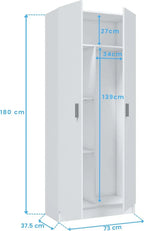 Habitdesign Multi-Purpose Broom Cabinet, 2 Doors, 3 Shelves, 180 x 73 x 37 cm, Matt White