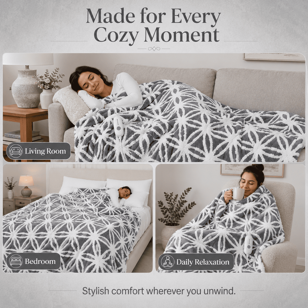 SUNNY HEAT Electric Heated Blanket 5 Heating Levels & 10 H Auto Shut Off, Warm Sherpa & Breathable, 72x84 Inch, Gray