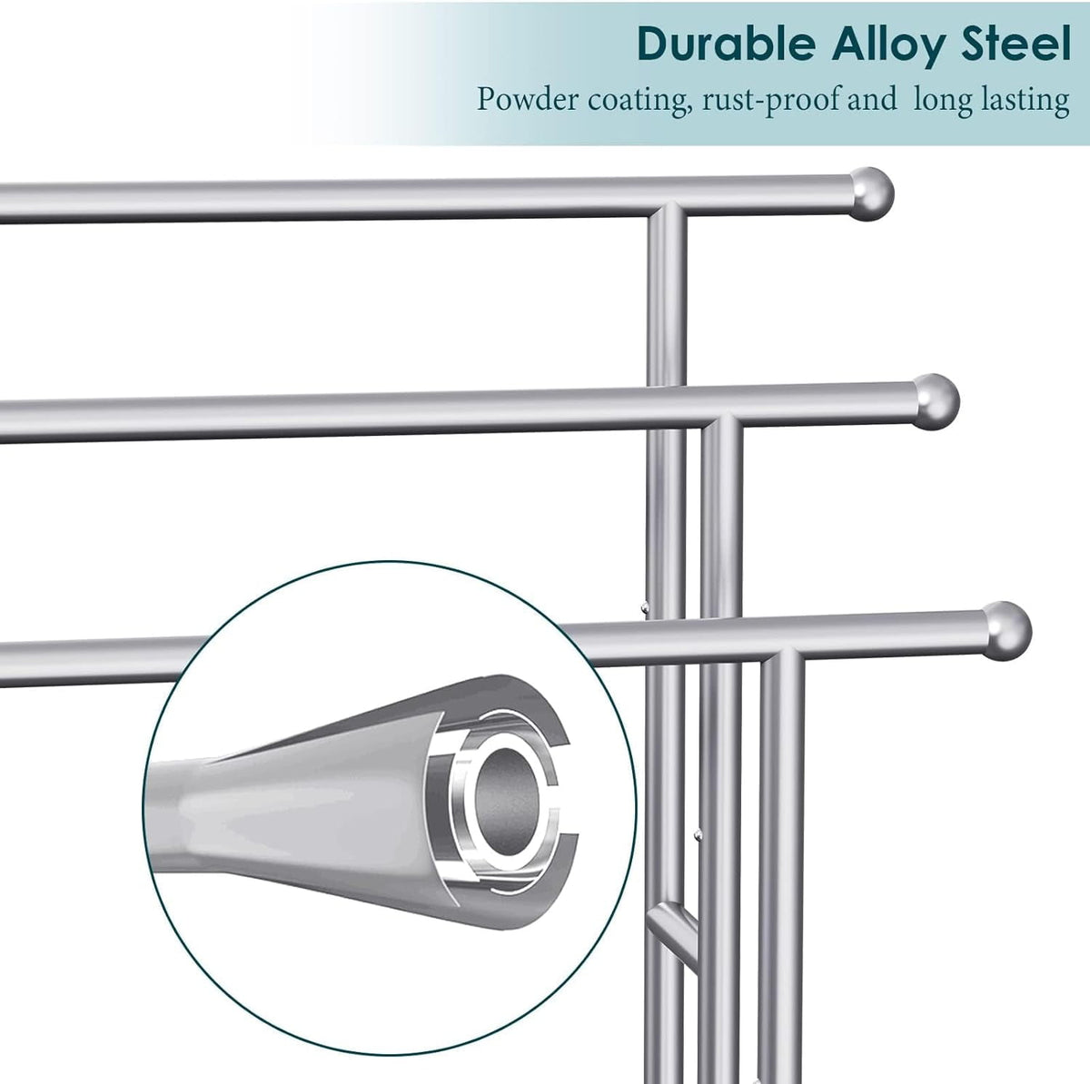 Kayfia 40" Tall Freestanding Towel Racks for Bathroom, 3 Tier Floor Towel Rack with Storage Basket Silver
