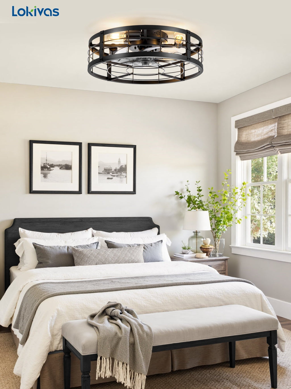 Lokivas 20in Flush Mount Ceiling Fans with Light, Quiet DC Motor, 6 Speeds & Remote Control