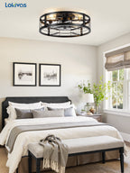 Lokivas 20in Flush Mount Ceiling Fans with Light, Quiet DC Motor, 6 Speeds & Remote Control