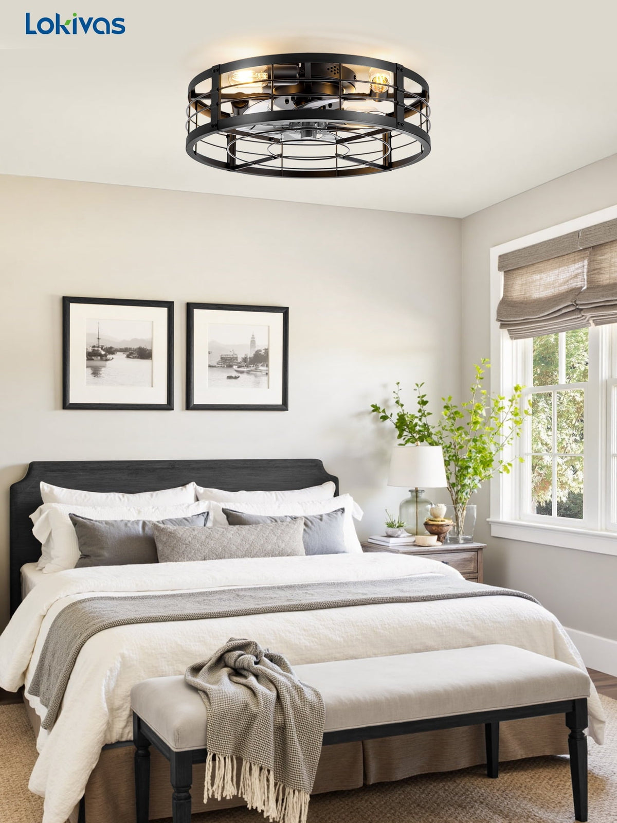 Lokivas 20in Flush Mount Ceiling Fans with Light, Quiet DC Motor, 6 Speeds & Remote Control