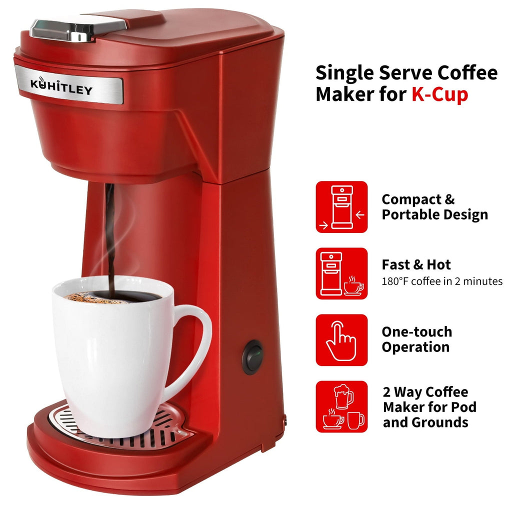 2 in 1 Single Serve Coffee Maker for K Cup Pods & Ground Coffee, Mini K Cup Coffee Machine with 6 to 14 oz Brew Sizes, Single Cup Coffee Brewer with
