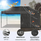 COBIZI 10x20 Heavy Duty Pop-Up Canopy Tent With 6 Sidewalls - Black
