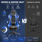 Mr IRONSTONE Ergonomic Gaming Chair with Massage Lumbar Support and Footrest, Heavy Duty 400lbs Computer Chair for Adults, Blue/Black
