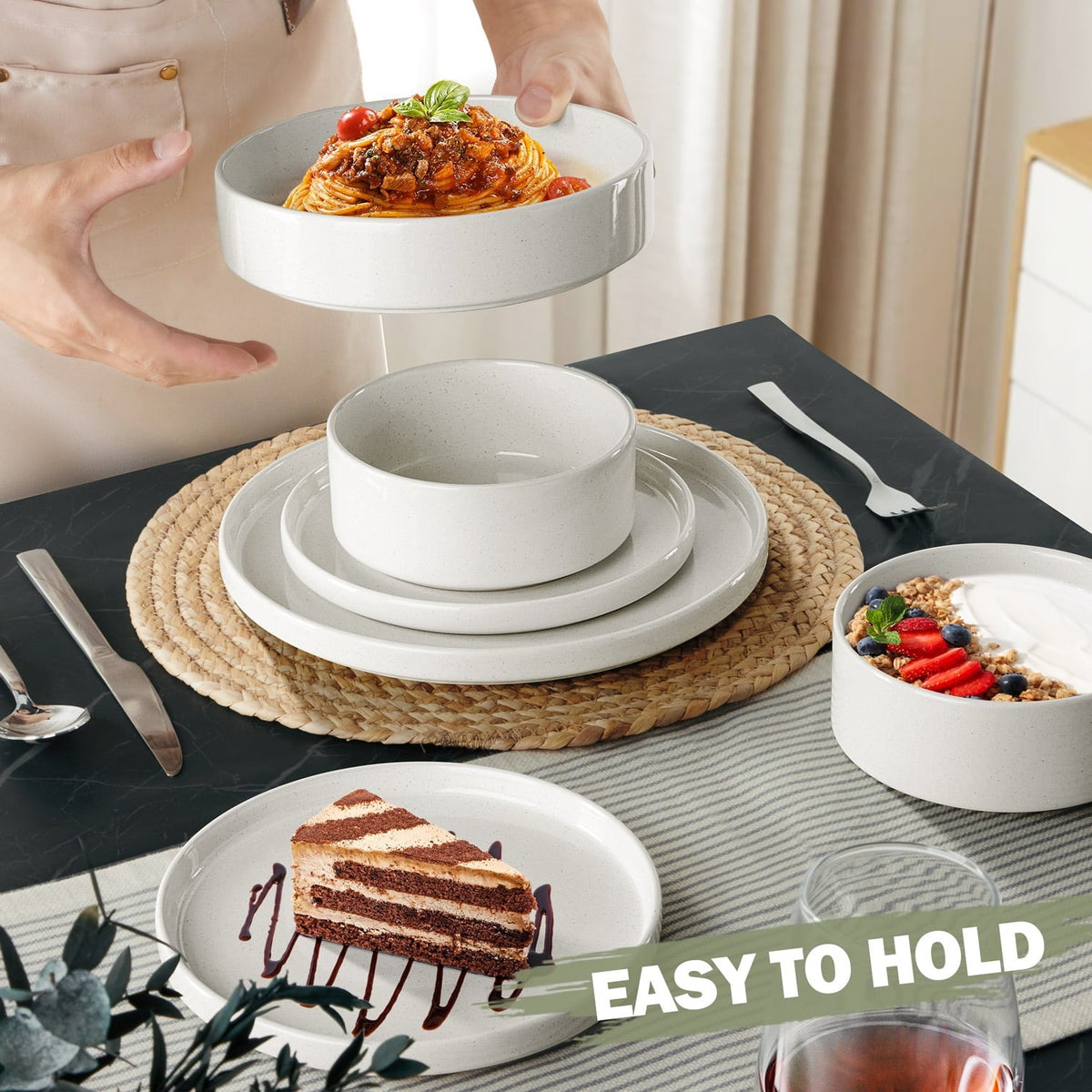 Vesteel 16 Pieces Dinnerware Sets, Premium Stoneware Dishes Set for 4, Speckled Plates and Bowls Set for Home Restaurant, Microwave and Dishwasher