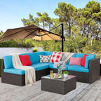 5-Piece All-Weather Wicker Patio Conversation Set With Ottoman And Cushions