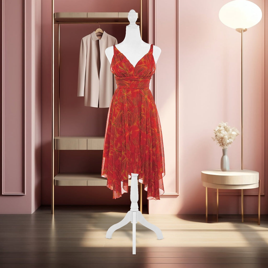FDW Adjustable Female Dress Form Sewing Mannequin, 50-63" Waist, White, Wooden Tripod Stand