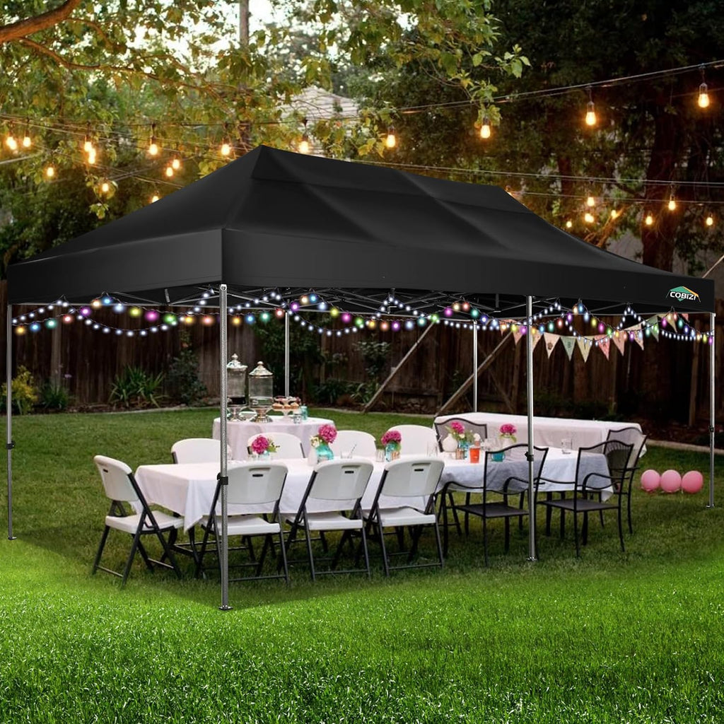 COBIZI 10x20 Heavy Duty Pop-Up Canopy Tent With 6 Sidewalls - Black