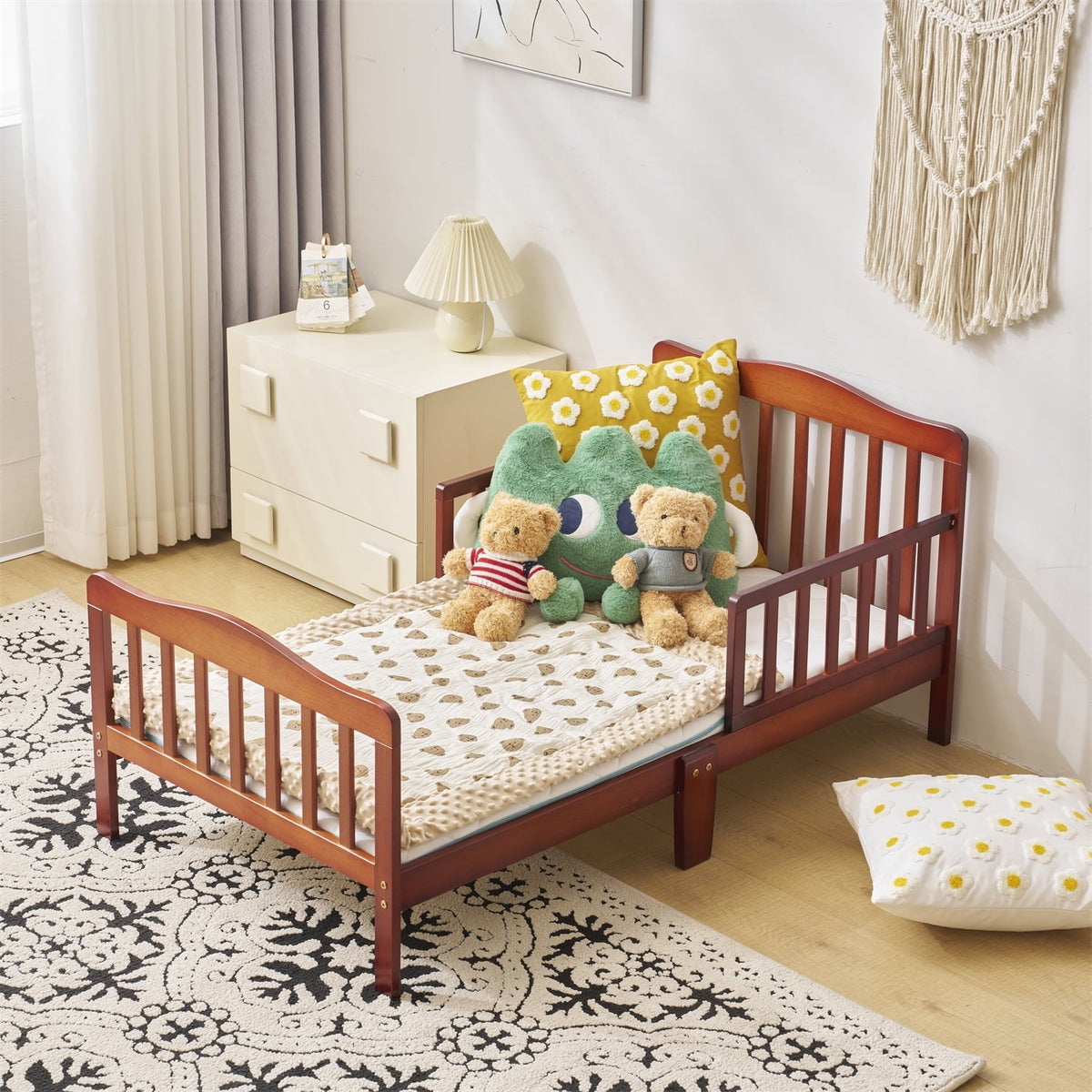Ktaxon Baby Toddler Bed Solid Wood Bedroom Furniture with Safety Rails Espresso